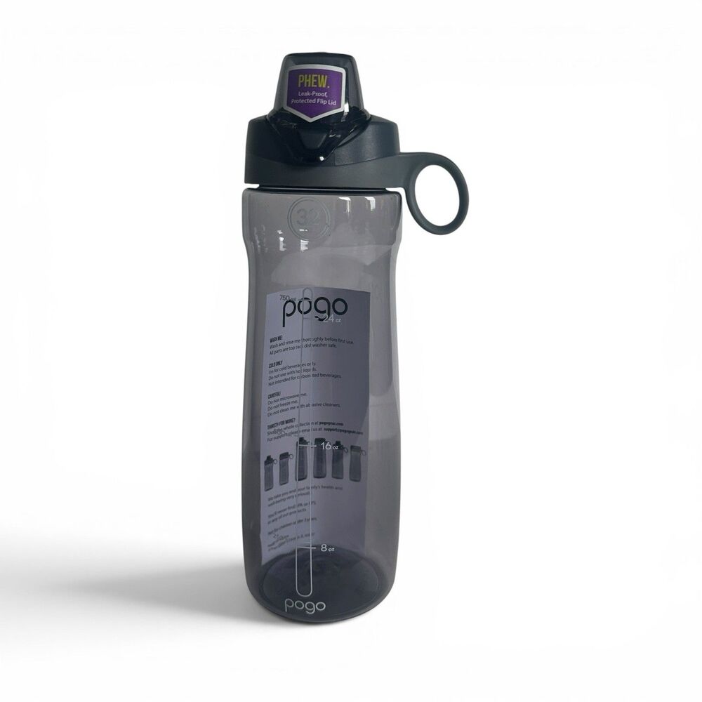 NWT Pogo BPA-Free Tritan Plastic Water Bottle with Chug Lid, 32 Oz, Grey